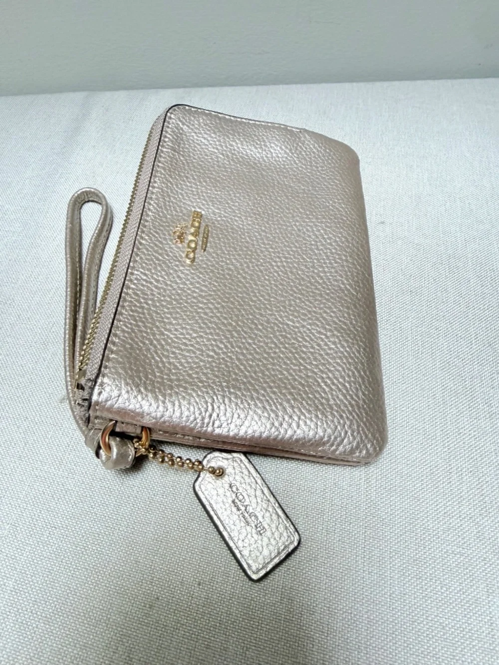 Coach Double Zip Wristlet Metallic Rose Gold